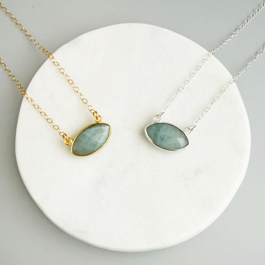 Aquamarine Marquise Bezel Pendant Necklace