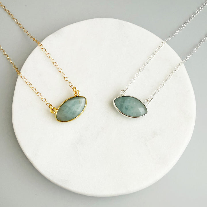 Aquamarine Marquise Bezel Pendant Necklace