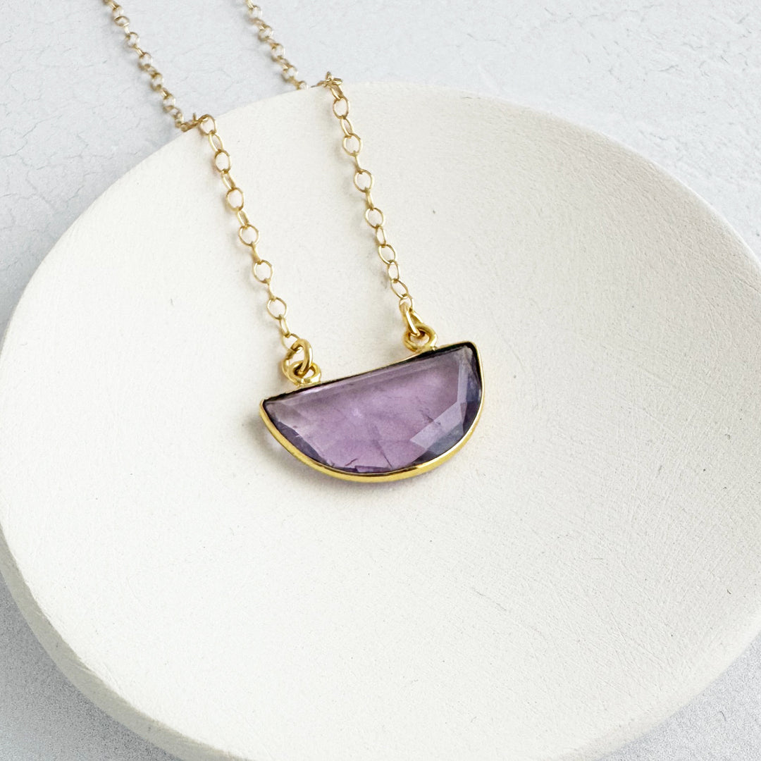 Amethyst Half Moon Crescent Necklace in Gold and Silver