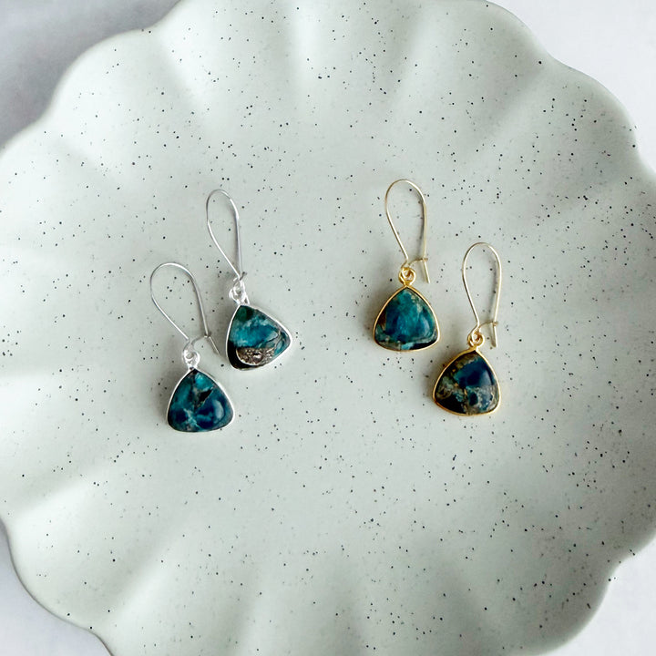 Teal Mojave Rounded Triangle Drop Earrings