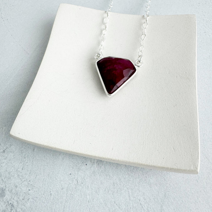 Ruby Triangle Bezel Necklace in Gold and Silver