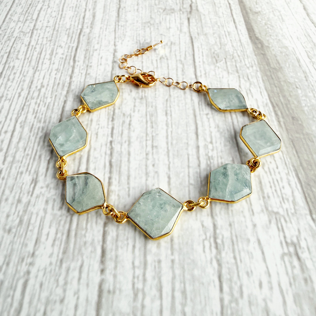 Aquamarine Freeform Statement Bracelet in Gold