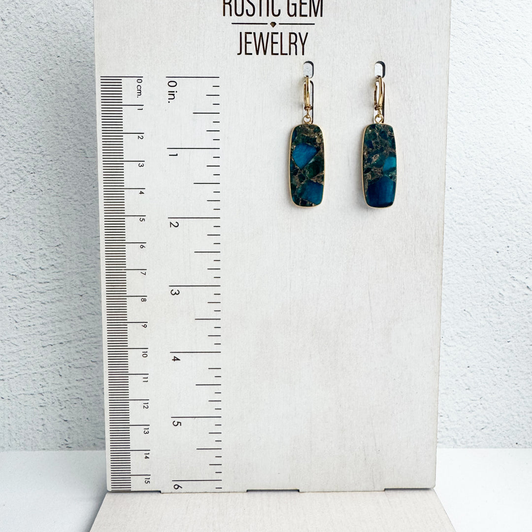 Statement Gemstone Slice Drop Earrings in Gold – Apatite Mojave