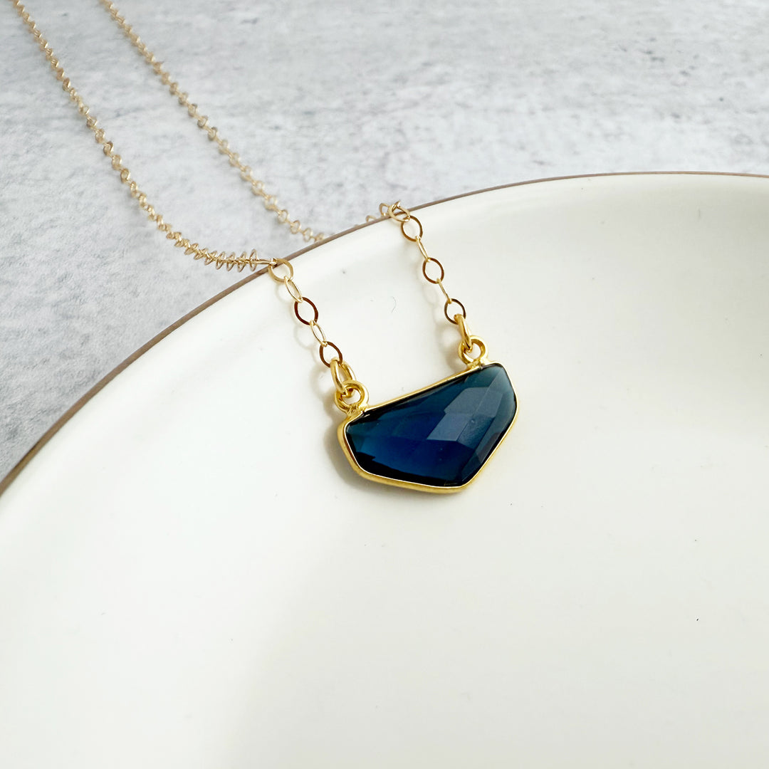 Blue Topaz Chevron Bezel Necklace