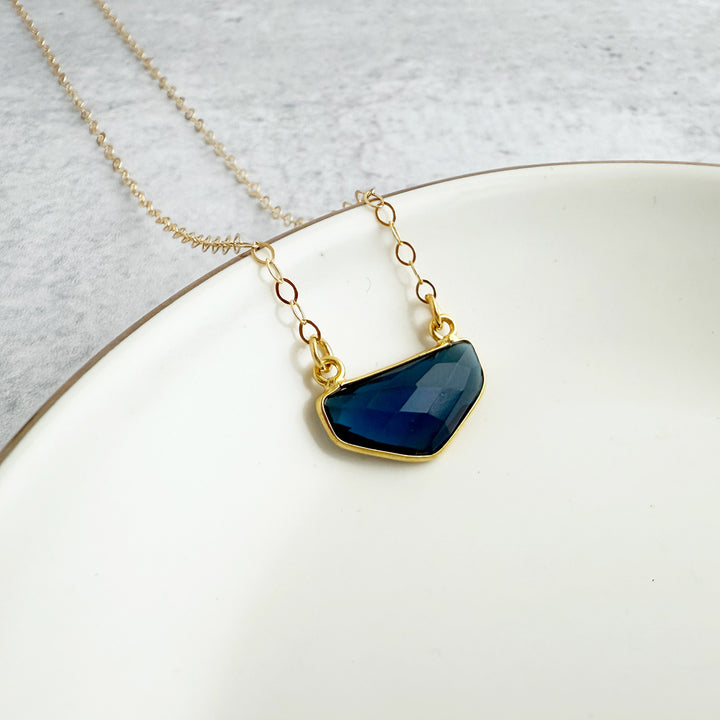 Blue Topaz Chevron Bezel Necklace