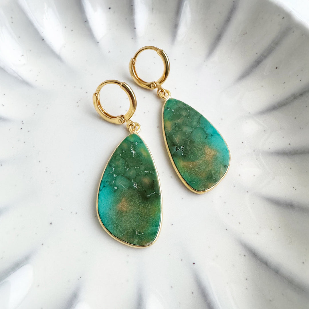 Statement Gemstone Slice Drop Earrings in Gold