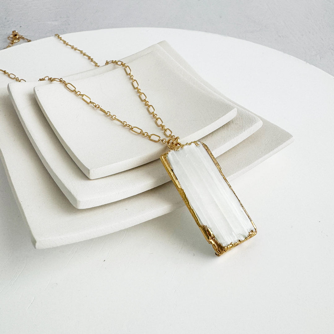 White Selenite Bar Necklace in 14k Gold Filled