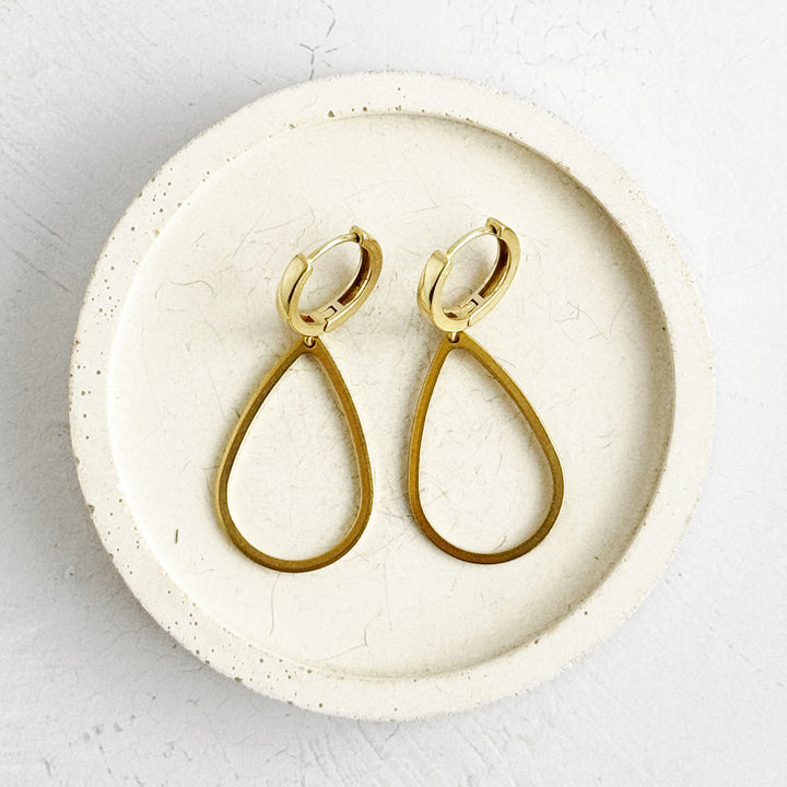 Simple Open Teardrop Statement Earrings in Brass Gold