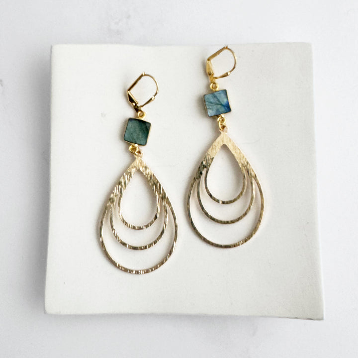 Labradorite Multiple Teardrop Earrings in Brushed Gold