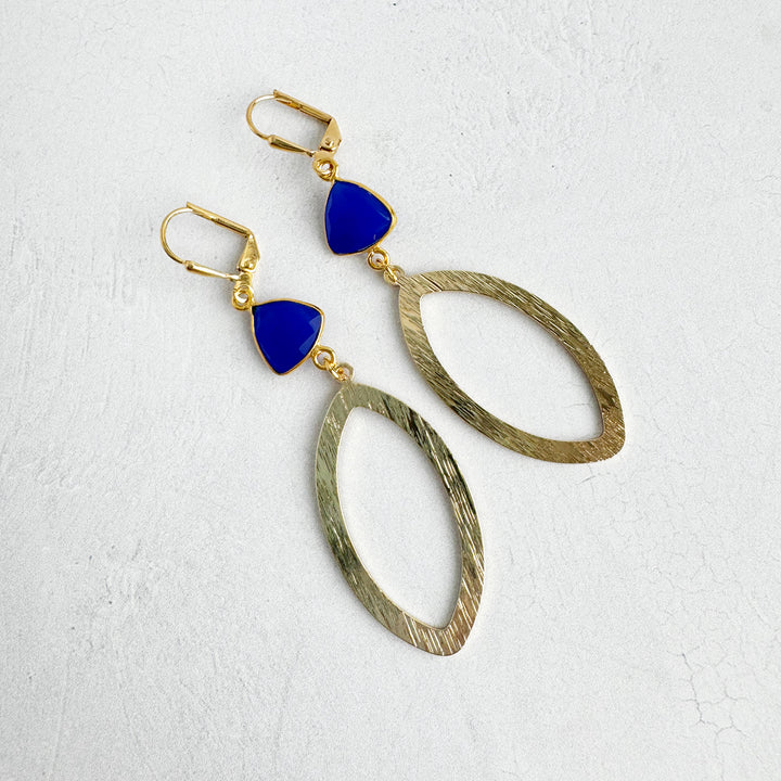 Blue Chalcedony Marquise Earrings in Brushed Gold