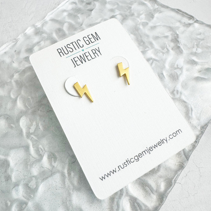 Lightning Bolt Stud Earrings in 18k Gold Plating