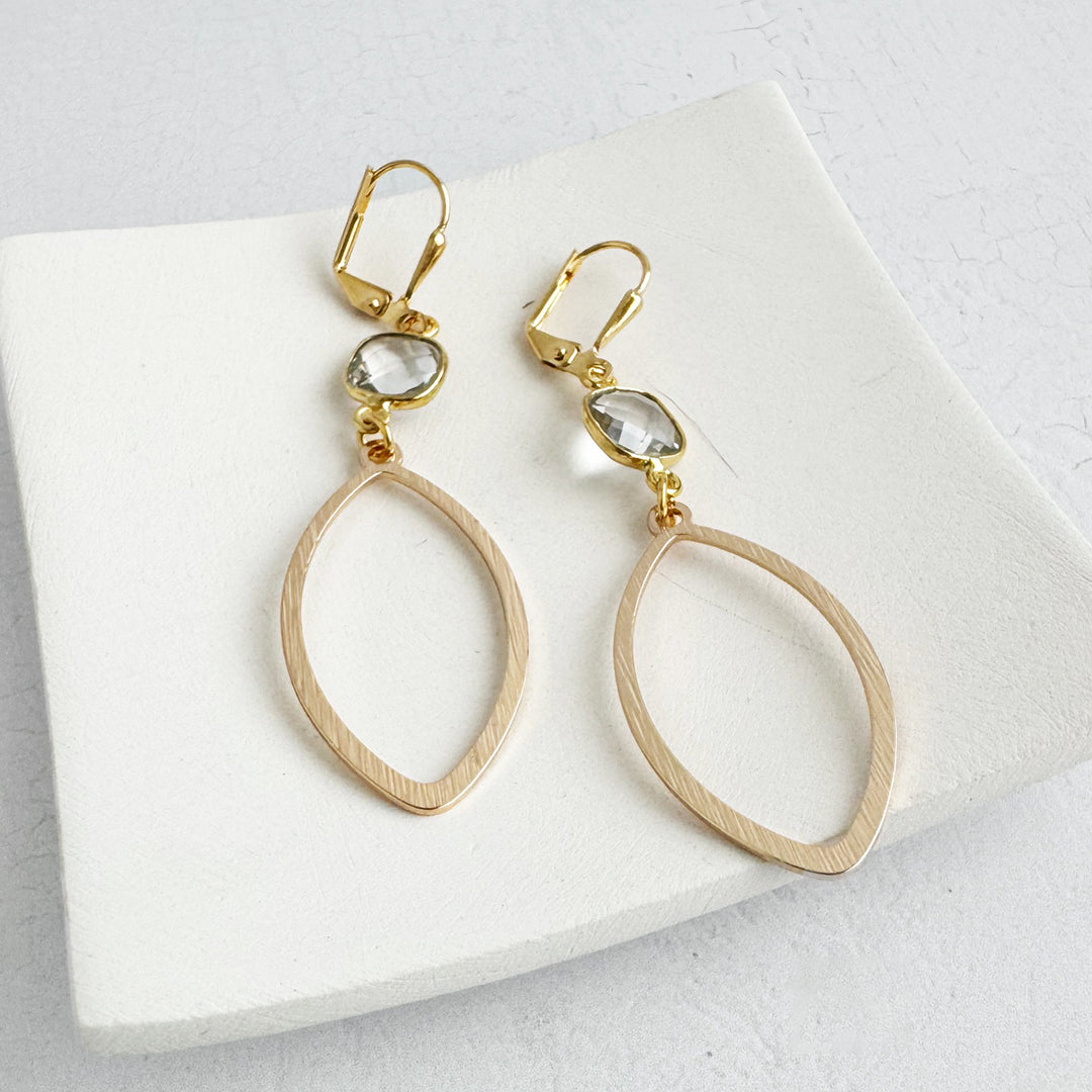 Clear Stone Marquise Dangle Earrings in Brushed Gold