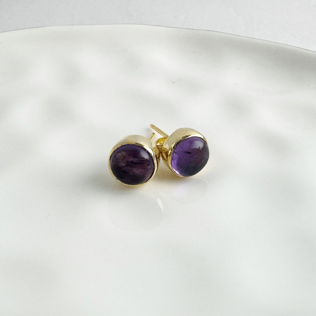 Amethyst Circle Stud Earrings in Gold and Silver