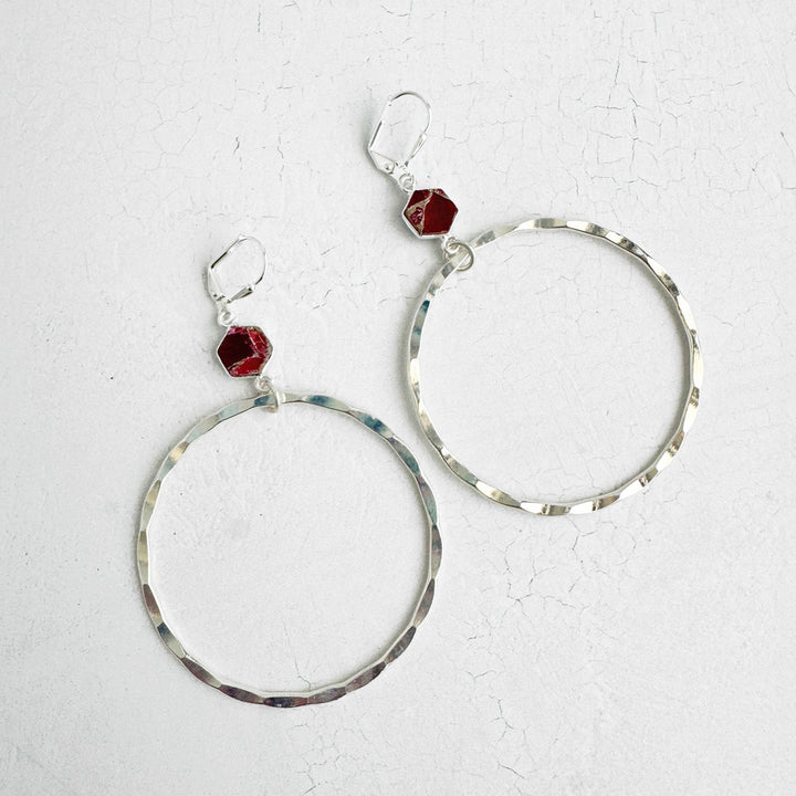 Fuchsia Mojave Hammered Hoop Earrings in Silver