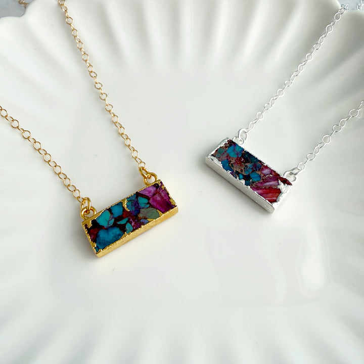 Purple Oyster Turquoise Bar Necklace