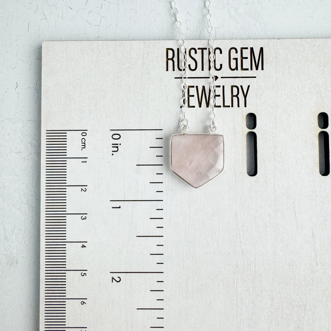 Rose Quartz Shield Necklace in Silver