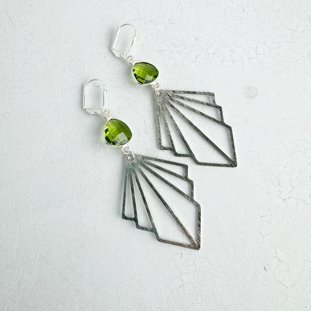 Layered Fan Earrings with Peridot Stones