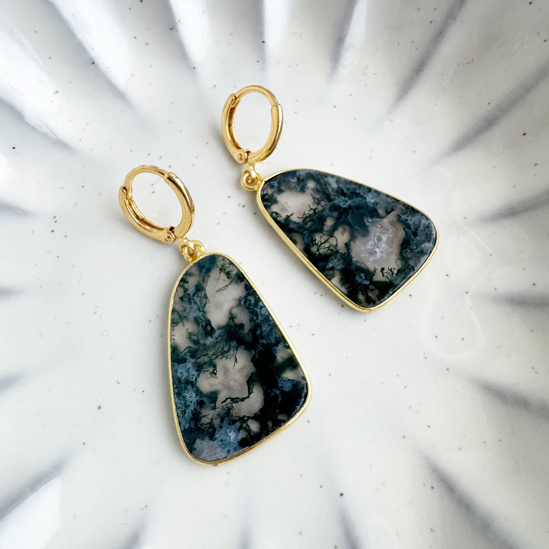 Statement Gemstone Slice Drop Earrings in Gold