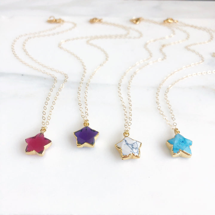 Gemstone Star Necklace in Gold