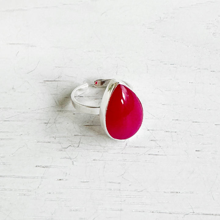 Fuchsia Chalcedony Teardrop Statement Ring in Gold and Silver