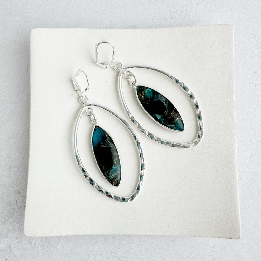 Apatite Mojave Hammered Marquise Dangle Earrings in Silver