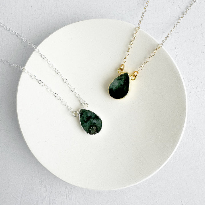 Raw Emerald Teardrop Necklace in 14k Gold Filled and Sterling Silver