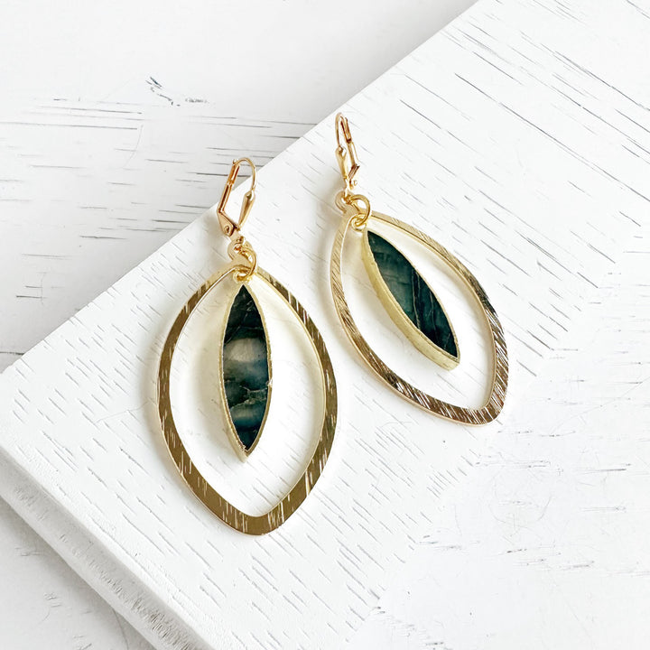 Labradorite Marquise Dangle Earrings in Brushed Gold