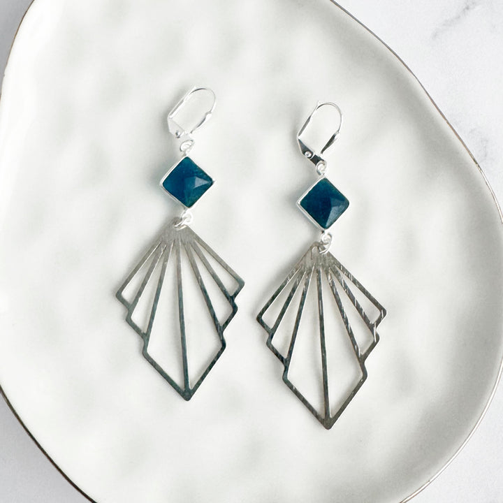 Apatite and Layered Fan Statement Earrings in Brushed Silver