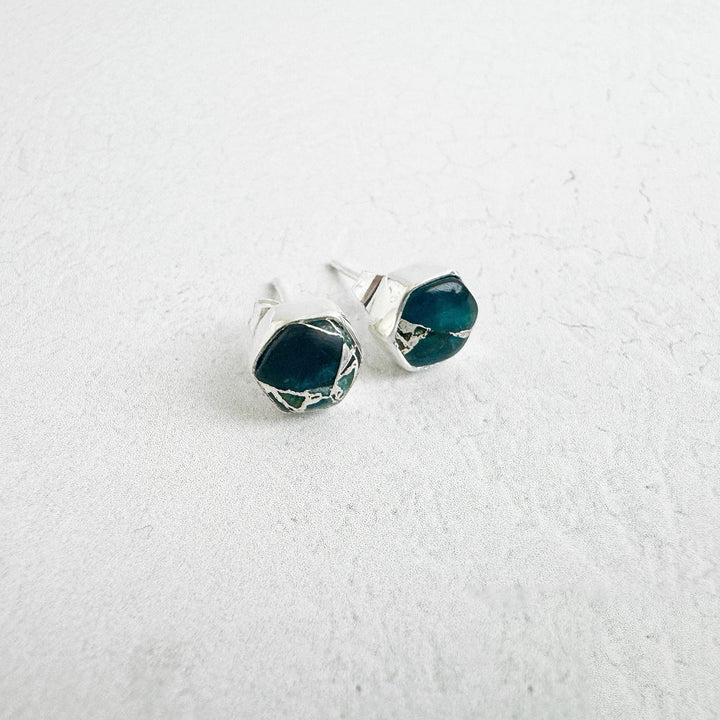 Apatite Hexagon Stud Earrings in Gold and Silver