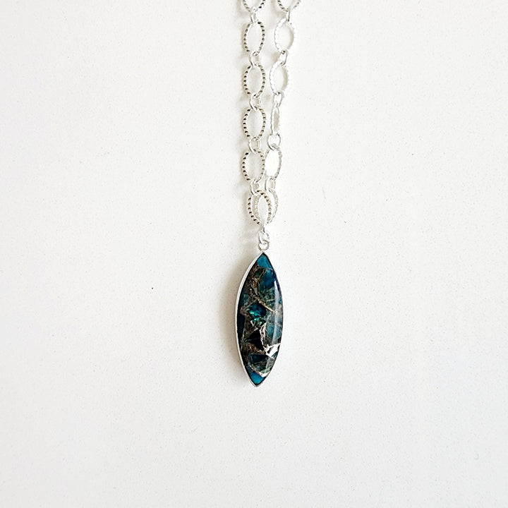 Teal Marquise Mojave Necklace with Chunky Silver Chain