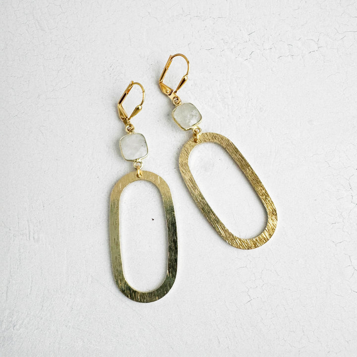 Moonstone Oval Earrings in Brushed Gold