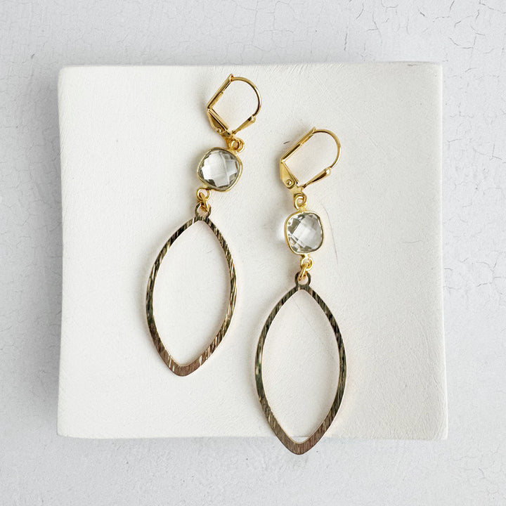 Clear Stone Marquise Dangle Earrings in Brushed Gold