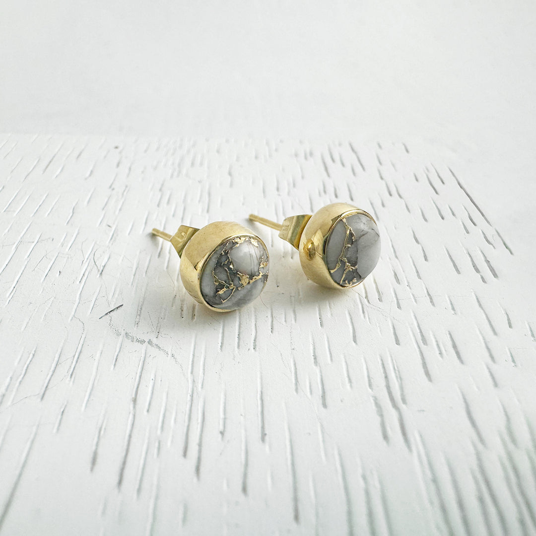 White Mojave Dot Stud Earrings in Gold and Silver