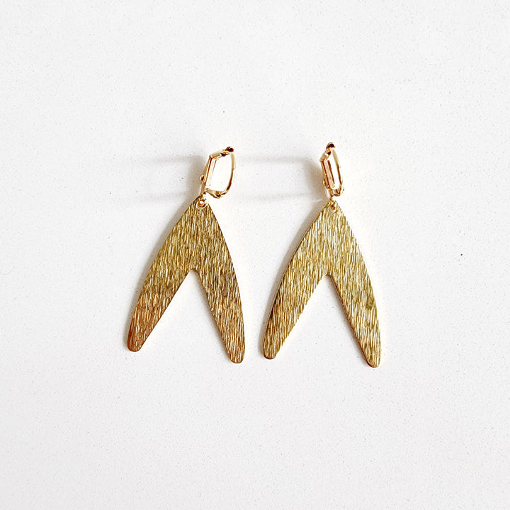 Simple V Shaped Earrings in Brushed Brass Gold