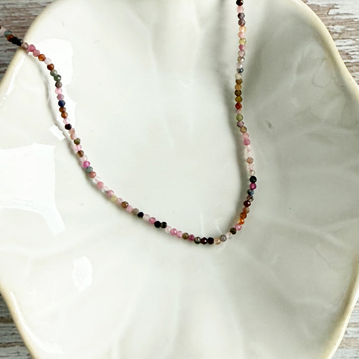Dainty Beaded Gemstone Necklace with Tourmaline