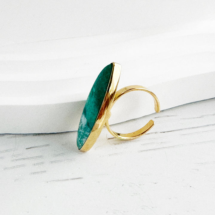 Tibetan Turquoise Horizontal Marquise Statement Ring in Gold and Silver