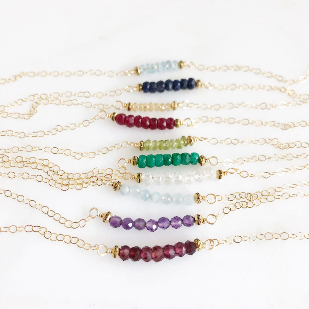 Birthstone Beaded Bar Necklace in Gold