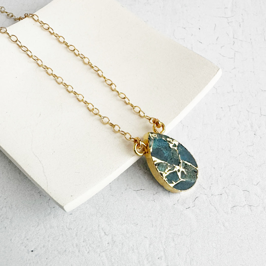 Teal Mojave Teardrop Necklace in Gold Filled and Sterling Silver