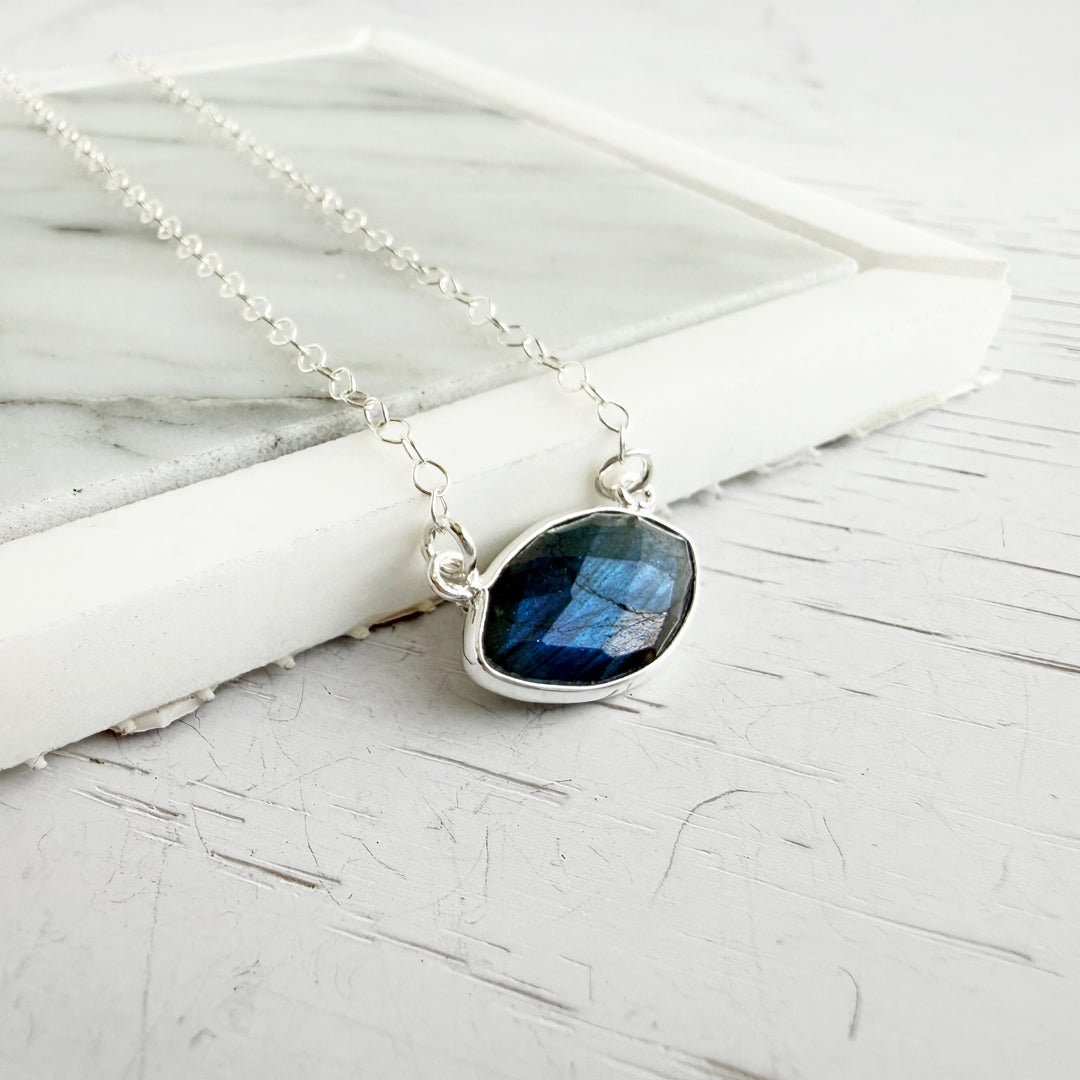Labradorite Marquise Bezel Pendant Necklace
