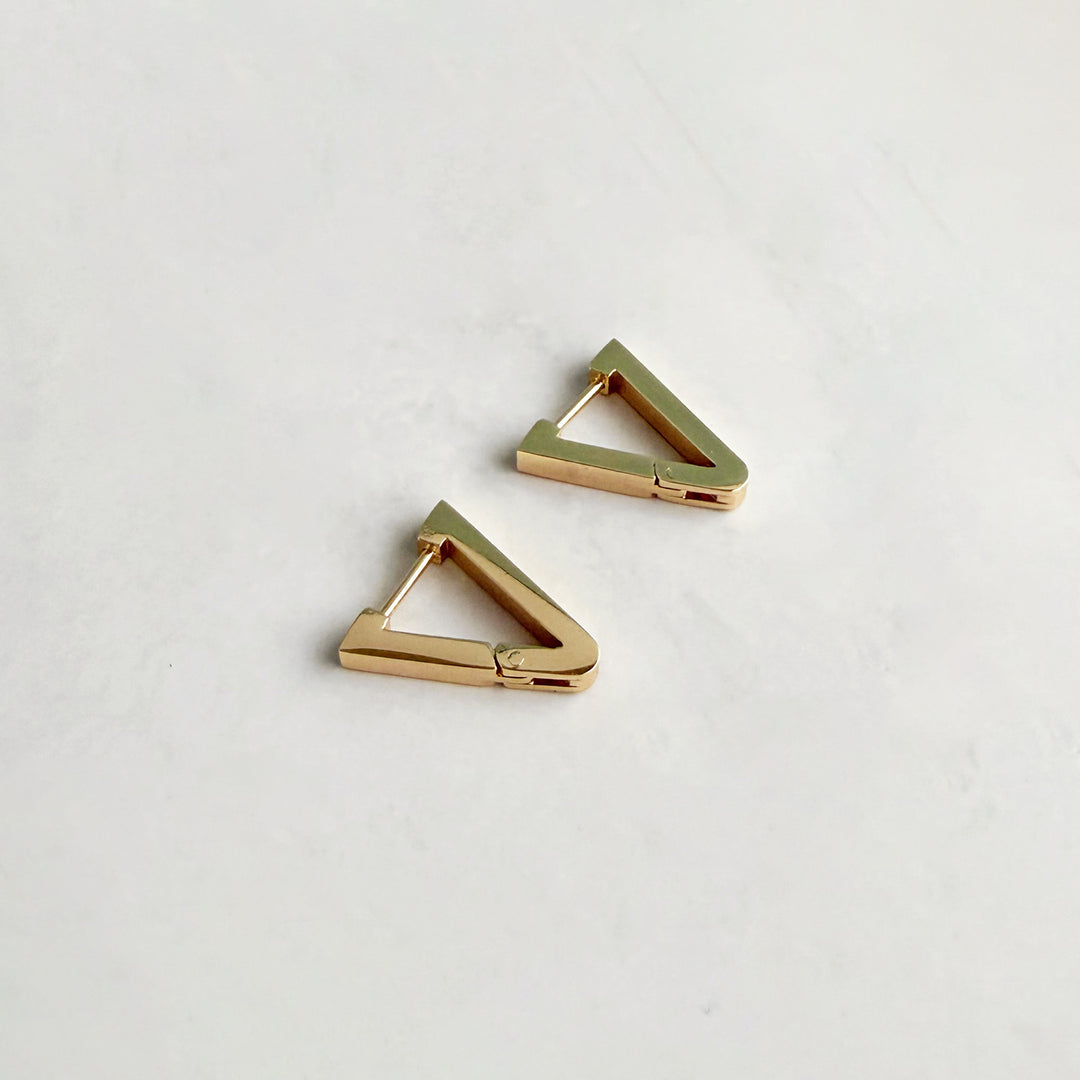 Elongated Triangle Huggie Earrings in Gold