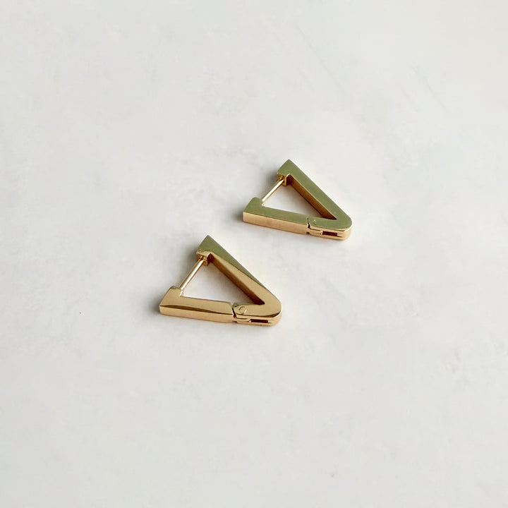 Elongated Triangle Huggie Earrings in Gold