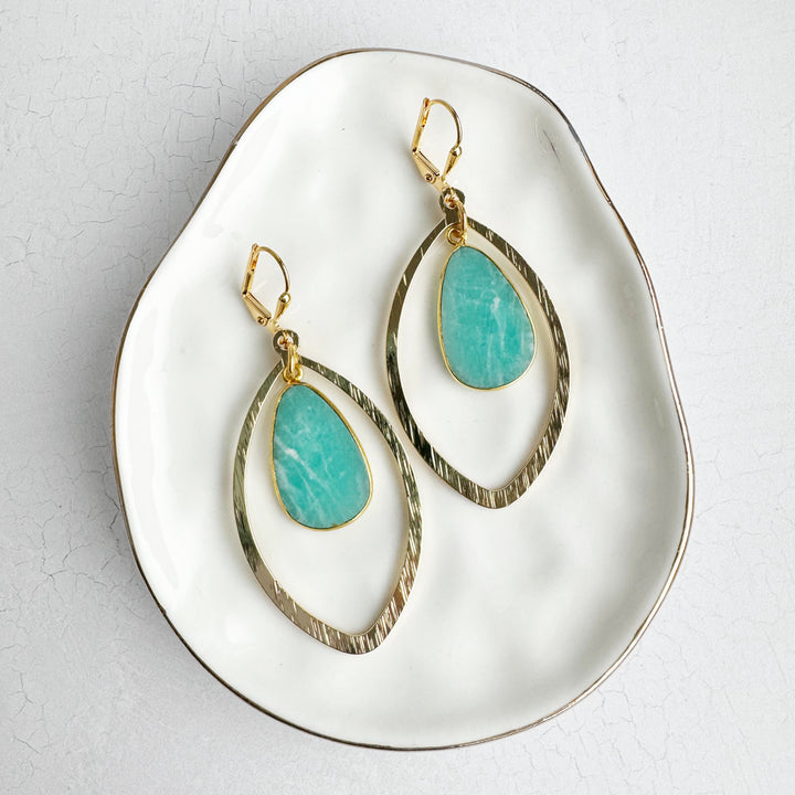 Amazonite Marquise Dangle Earrings in Brushed Gold