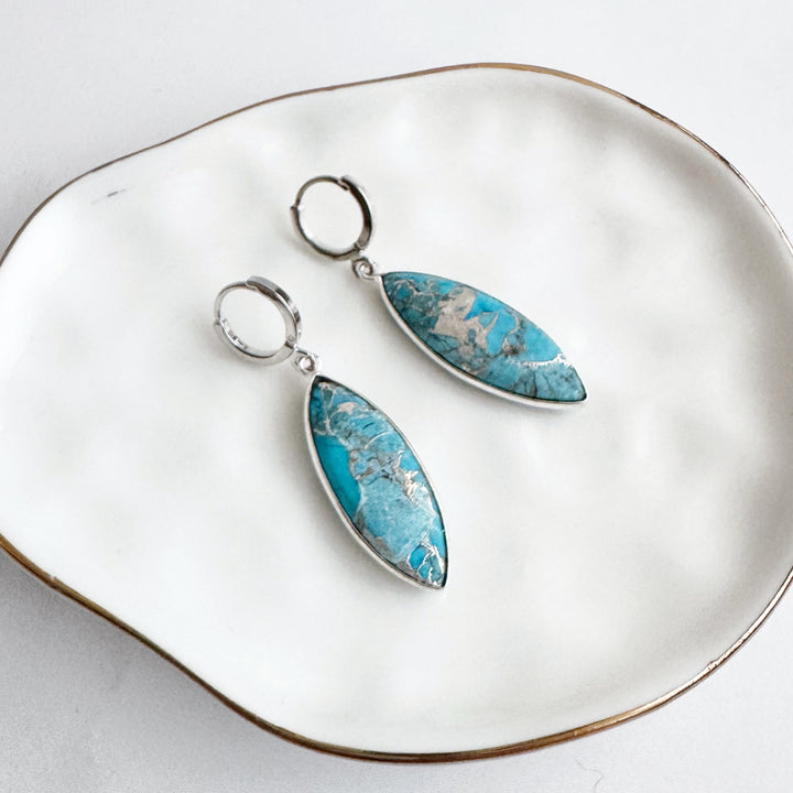 Turquoise Mojave Marquise Huggie Earrings in Silver