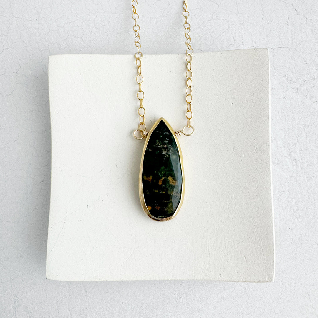 Green Jasper Teardrop Necklace in 14k Gold Filled