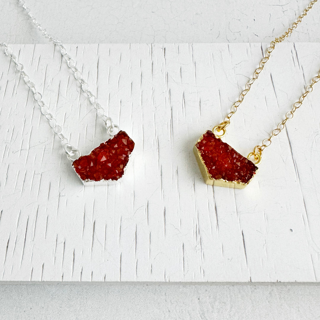 Small Orange Druzy Chevron Necklace in 14k Gold Filled and Sterling Silver