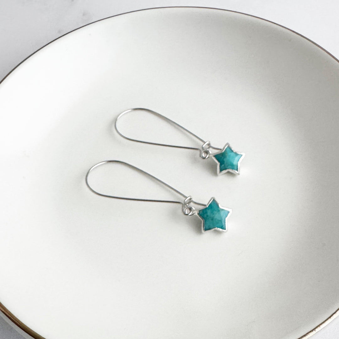 Turquoise Star Drop Earrings in Silver