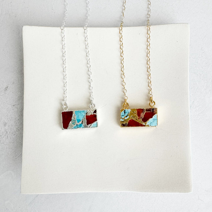 Turquoise and Red Mojave Bar Necklace in 14k Gold Filled and Sterling Silver