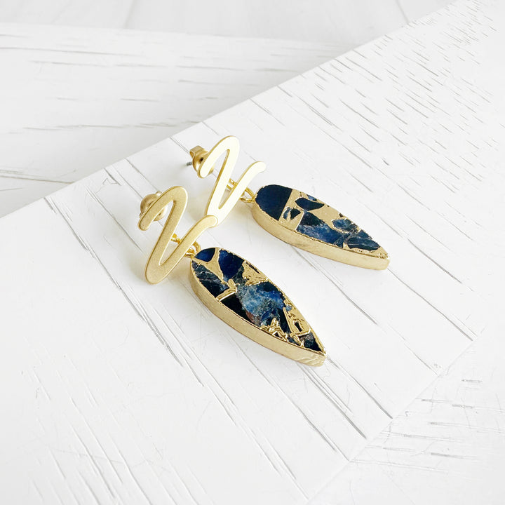 White and Sapphire Mojave Marquise Post Earrings in Gold