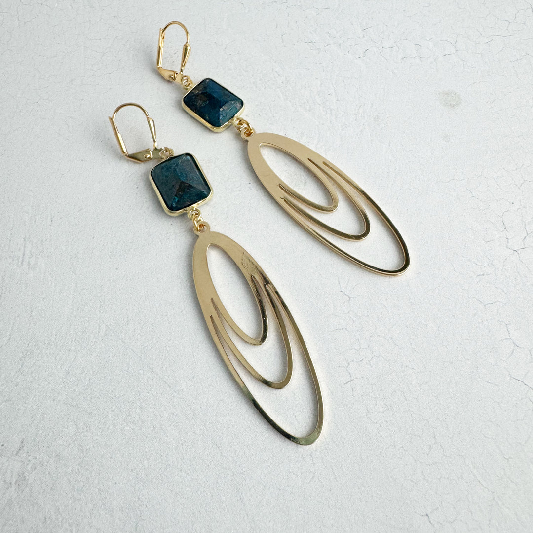 Ruby Zoisite and Layered Oval Statement Earrings in Gold