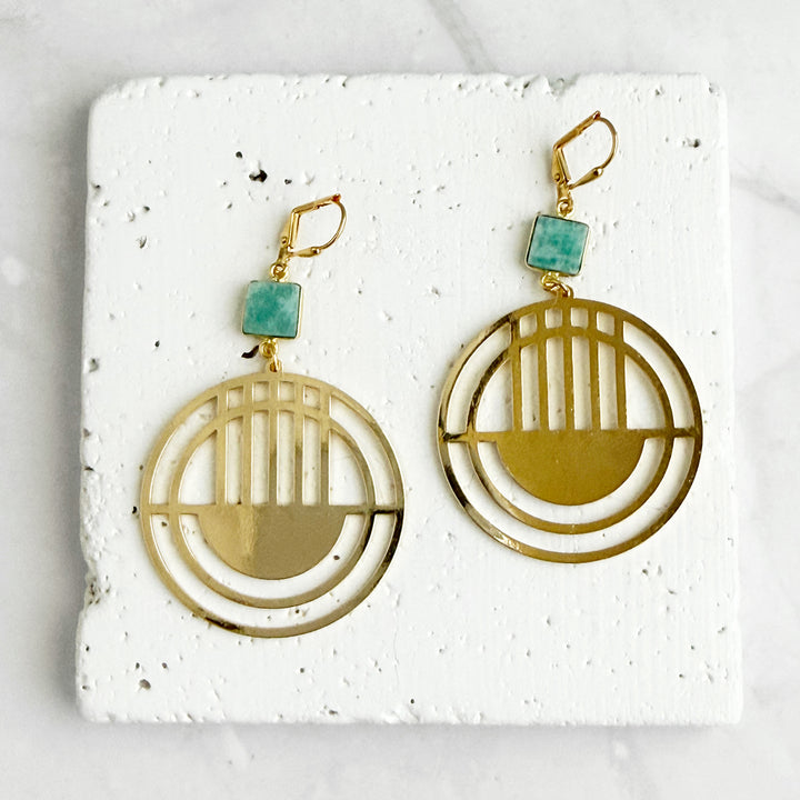Geometric Art Deco Earrings with Amazonite